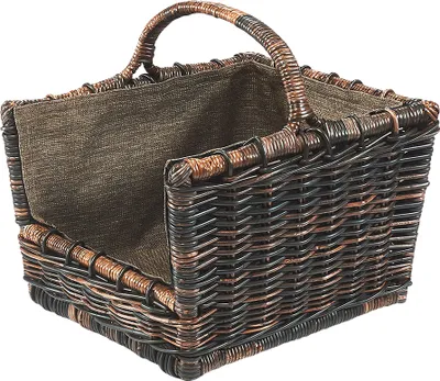 Produktbild von Kobolo Holztrage Krabu Rattan mit abnehmbaren dunklem Stoff | Holzkorb Korb Kaminholzkorb Brennholzkorb Aufbewahrung mit Stoffeinsatz Körbe Feuerkorb