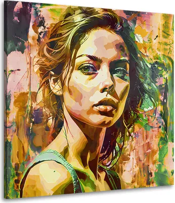 Produktbild von Abstrakt Frau in bunten Farben Leinwandbild Wandbild Kunstdruck XL Wanddeko: 150x150x4cm