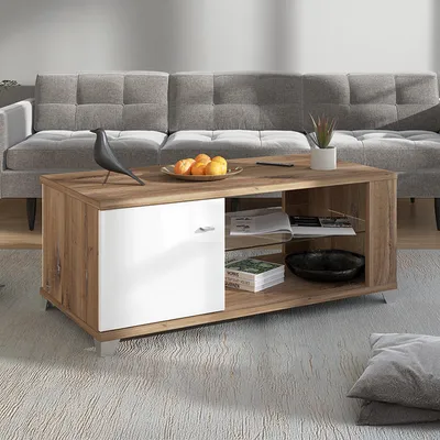 Immagine prodotto di Dmora Tavolino da Salotto Treiso 118x60x49h cm Marrone Noce, 3 Vani con Piedini