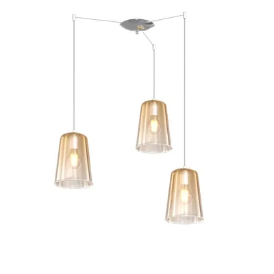 Produktbild von Zeitgenössische Aufhängung schattiert Metall Chrom Bernstein Glas 3 Lichter E27