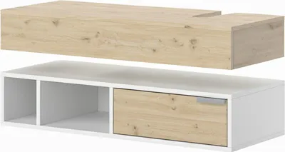 Two floating furniture pieces, one above the other, against a white background.