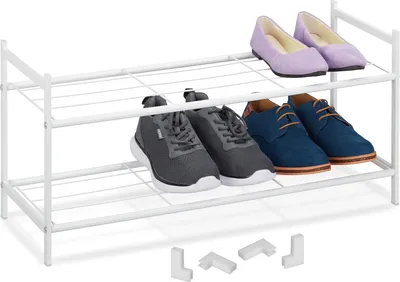 Produktbild von Relaxdays Schuhregal Metall, stapelbar, 2 Ebenen, Schuhaufbewahrung für 6 Paar Schuhe, HBT: 33,5 x 70 x 26 cm, weiß
