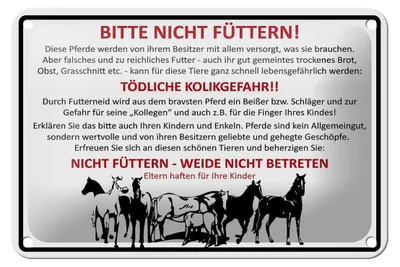 Produktbild von Blechschild Tiere 18x12cm bitte nicht füttern Pferde Verbot