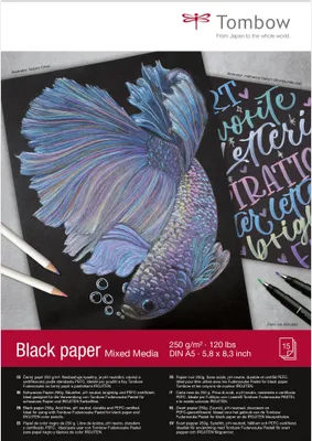 Produktbild von Tombow Zeichenblock "Black Paper" DIN A5 blanko 250 g/qm schwarz 15 Blatt