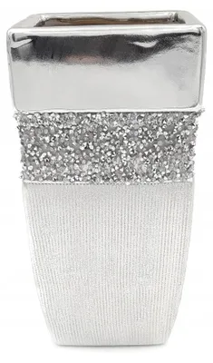 Produktbild von Silberne Keramikvase mit Kristallen, modern, quadratisch