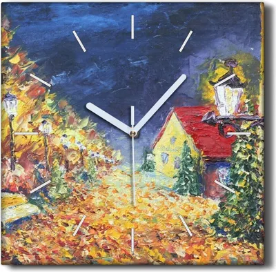 Produktbild von Coloray Hodiny Unikátní 30x30 cm  Tiché hodiny Pro obývací pokoj a kuchyň Nástěnné hodiny Plátno Černé ručičky hodin - Stromy městského parku na podzim