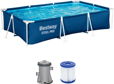 Produktbild von Bestway® Steel Pro™ Frame Pool Set mit Filterpumpe 300 x 201 x 66 cm, dunkelblau, eckig