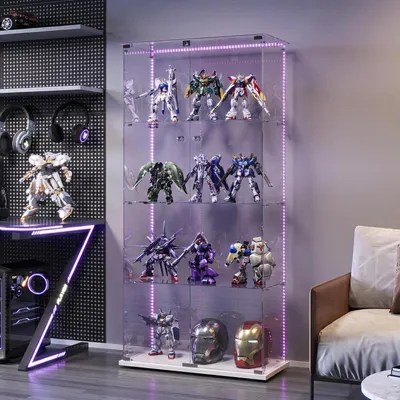 Produktbild von Glasvitrine Standvitrine mit LED Beleuchtung, 4 Lagen Glas, 2 Türen mit Schloss, Weiß