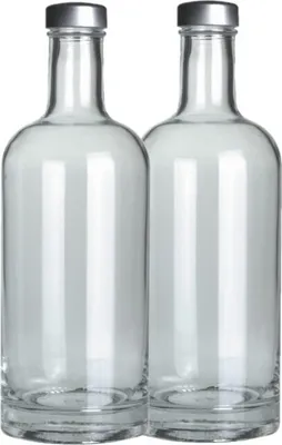 Immagine prodotto di BELLEROFONTE Bottiglia in vetro trasparente modello VAND per acqua 750 ml con tappo argentato, 2 pezzi