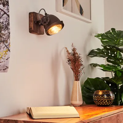 Produktbild von Biati »Biati« Zimmerlampe aus Metall und Holz in Braun mit Glasschirm