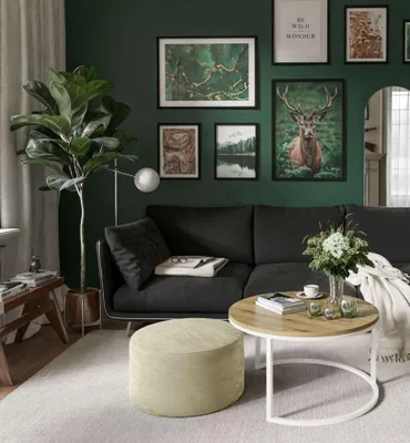 Produktbild von Runder CIRI Couchtisch mit Pouf Wotan Eiche Artisan Stirling