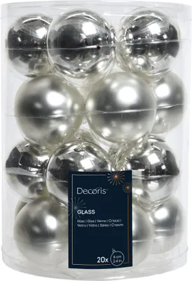 Produktbild von 20 Christbaumkugeln GLAS 6cm, Farbe:silber glanz / matt