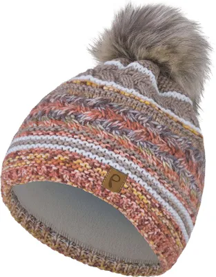 Produktbild von Faera Bommelmütze gestreift mit Kunstfell-Bommel und Fleece Innenfutter One Size