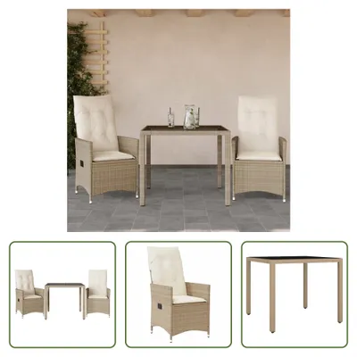 Produktbild von The Living Store 3-tlg. Bistro-Set mit Kissen Beige Poly Rattan