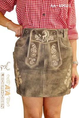 Produktbild von Lederhose Damen – Premium Wildleder Trachtenrock im Vintage Look mit Hosenträgern Braun Fade 32
