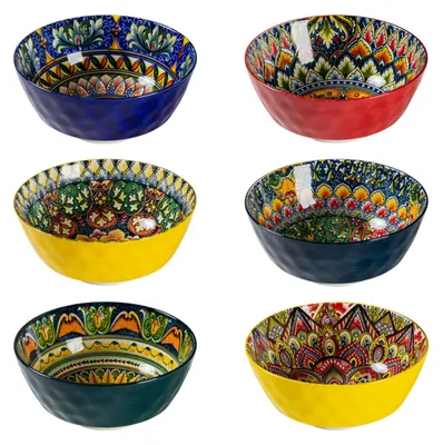 Image de Ensemble de 6 bols à soupe – En céramique avec glaçure réactive – 360 ml – Style bohème – Lavables au lave-vaisselle – Bols colorés – Bol