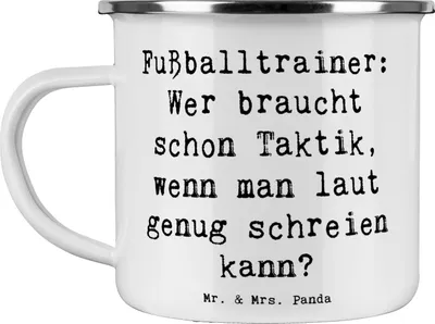 Produktbild von Mr. & Mrs. Panda Pott Spruch Fußballtrainer Motivation - Weiß - Geschenk, Beruf, Team, Berufsalltag, Trainer, Berufspassion, Fußball, becher emaille, für, Taktik, Humor