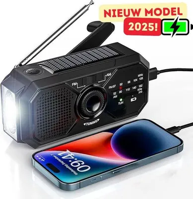 Immagine prodotto di Radio di emergenza a batteria - Radio solare a manovella - Power bank solare - Radio a batteria - Torcia - Power bank solare - Radio di emergenza a manovella - Nero