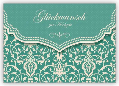 Produktbild von Schöne Hochzeitskarte mit Vintage Damast Muster in edlem hellblau türkis: Glückwunsch zur Hochzeit