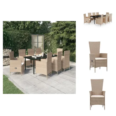 Image de vidaXL Ensemble de jardin 9 pièces avec coussins Beige - Ensemble de meubles de jardin