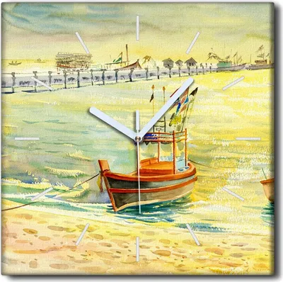 Produktbild von Coloray Uhr auf Leinwand 30x30 cm Wand Uhr Dekoration Wohnzimmer Segeltuch weiße Zeiger -Strandsonnenuntergang