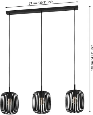 Image de Lampe à suspendre EGLO ''Romazzina'', 3-flamme, E27, acier, noir, 110x20x90cm