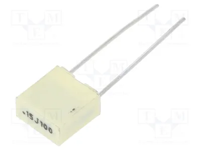 Obrázok produktu pre 10 kondenzátorov: Polyester, 150 nF, rozstup 5 mm, 100 V DC, 63 V AC, tolerancia 5 %, kód: R82EC3150DQ70J