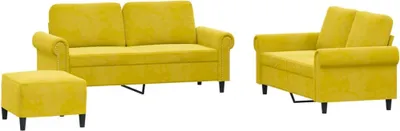 Imagen del producto de vidaXL Juego de 3 sofás con cojines, color amarillo, tapizado en terciopelo