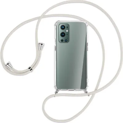 Produktbild von Handykette Backcover-Schutzhülle mit Band (Metall silberfarben) für OnePlus 9 Pro - broken white