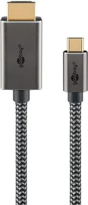 Produktbild von USB Textil-Adapterkabel, USB-C Stecker > HDMI Stecker, 4K / 60Hz (schwarz/silber, 3 Meter)