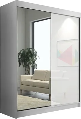Produktbild von BETTSO Schwebetürenschrank 150 cm mit Spiegel Kleiderschrank mit Kleiderstange Schlafzimmer Wohnzimmerschrank Schiebetüren Schwarz BAMAS