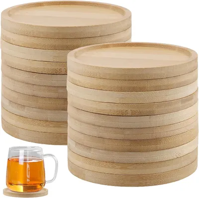 Productafbeelding van Bamboe onderzetters rond - Set van 20 - Glazen onderzetters hout rond - Glazen onderzetters voor dranken - Bar - Kopjes - Decoratieve geschenken