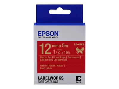 Produktbild von Epson LabelWorks LK-4RKK - Seidig - Gold auf Rot - Rolle (1,2 cm x 5 m) 1 Kassette(n) Band - für LabelWorks Cable and Wiring Kit, LW-1000, 600, 700, K400, Z700, Z710, Z900, Safety Kit