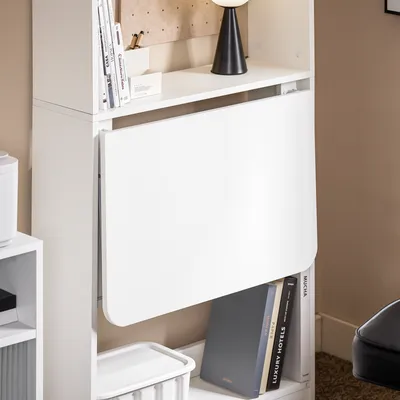 Produktbild von Sobuy Schreibtisch Weiß Klappbar Klein mit Regal Platzsparender Computertisch, Gaming Tisch für Home Office Flexibler Küchentisch & Nähtisch FWT92-H-W