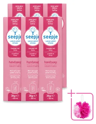 Obrázok produktu pre 6 kusov náplní do mydla na ruky Seepje – vôňa levandule a tonky – 38 g – balenie s výhodnou cenou