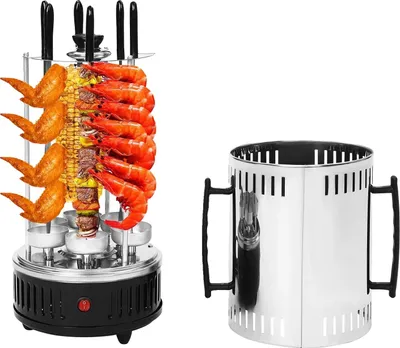 Zdjęcie produktu dla Grill elektryczny, pionowy rożen obrotowy, 6 szpikulców, czarny