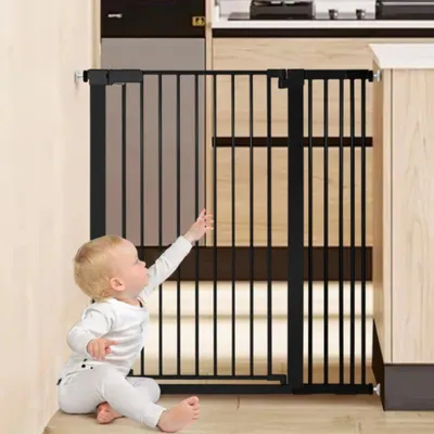 Produktbild von COMOMY Türschutzgitter 107cm Hoch, Treppenschutzgitter 75-110 cm ohne Bohren, Babygitter mit Auto-Schließen& 90° Stopp für Kinder, Schwarz