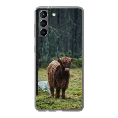 Produktbild von MuchoWow® Handyhülle Schutzhülle Hülle für Samsung Galaxy S21 Schottischer Hochländer - Wald - Moos Silikon Softcase Handy Hülle - Softcase