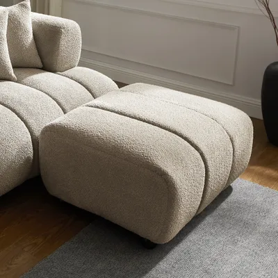 Produktbild von riess-ambiente Moderner Hocker ADLON 100cm beige Bouclé Federkern Fußhocker Sitzhocker Polsterhocker Sofahocker