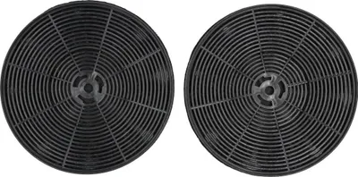 Two round black carbon filters, likely for a range hood, are displayed against a white background.