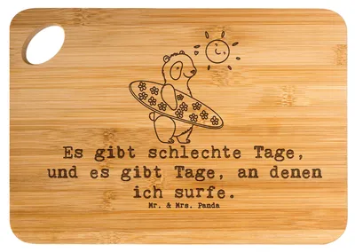 Produktbild von Mr. & Mrs. Panda Schneidebrett Panda Surfen - Transparent - Geschenk, Frühstücksbrett, Wellenreiten, Hackbrett, Surfschule, Holzbrett, Küchenbrett, Frühstücksbrettchen