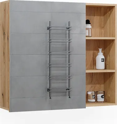Obrázek produktu pro Koupelnová zrcadlová skříňka Vicco Rudi Dub 90 x 80.9 cm s dvířky a otevřenými přihrádkami, Model 40519