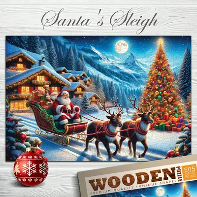 Produktbild von Wooden.City Weihnachtliche Holzpuzzle 505 Teile Schlitten des Weihnachtsmanns