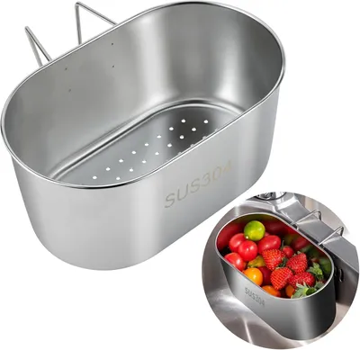 Imagen del producto de Recipiente de acero inoxidable para escurrir, de 19 x 11 x 9 cm, con colador, para la cocina