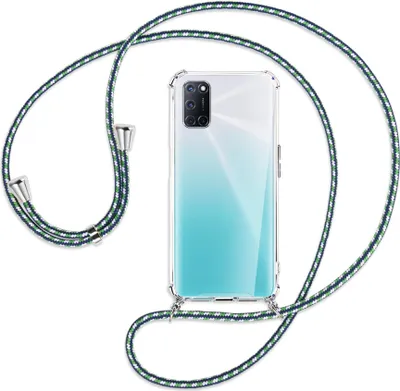 Produktbild von Handykette Backcover-Schutzhülle mit Band (Metall silberfarben) für Oppo A52 / A72 / A92 - grün/blau/weiß