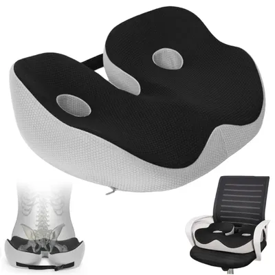 Productafbeelding van Orthopedisch zitkussen, 48 x 39 x 14 cm, traagschuim, ergonomisch ontwerp voor heup- en stuitbeenpijn
