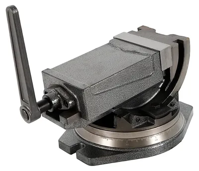 Produktbild von Präzisions-Maschinenschraubstock - Fräsmaschinenschraubstock - 125 mm Backenbreite - 95 mm Spannweite - 24 kN Spannkraft - 360° schwenkbare Basis - 90° Neigungswinkel - Grau