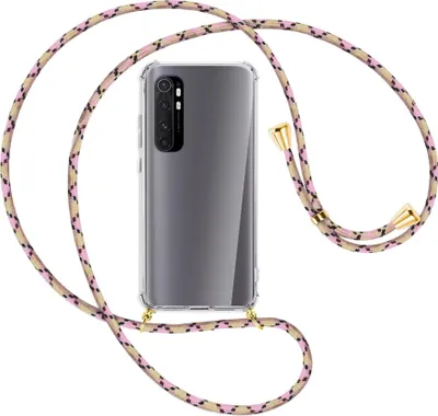 Produktbild von Handykette Backcover-Schutzhülle mit Band (Metall goldfarben) für Xiaomi Mi Note 10 Lite - rosa Karo