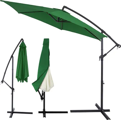 Immagine prodotto di Kingsleeve Ombrellone a Braccio 300 cm con Base Manovella Copertura Protezione UV 50+ Regolabile Giardino Balcone Verde