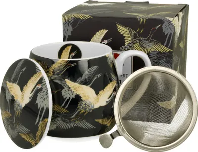 Produktbild von DUO ART GALLERY Fassbecher 430 ml CRANES AT NIGHT mit Teesieb, New Bone China Porzellan